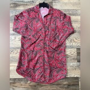 Lauren Ralph Lauren Women Sleepwear M Burgundy Paisley Classic Logo Night Shirt